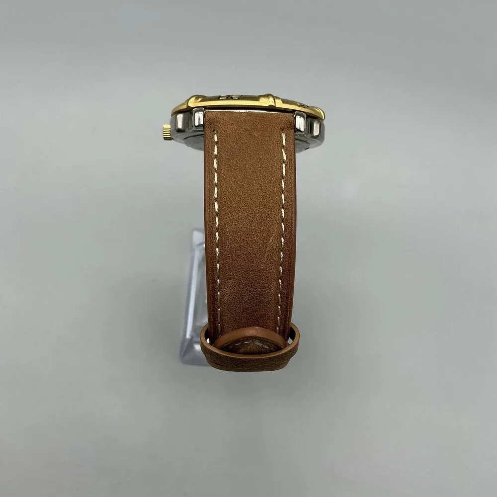 Gruen 321-2175 Mens Watch 40mm Gold Bezel Brown Leather Date New Battery